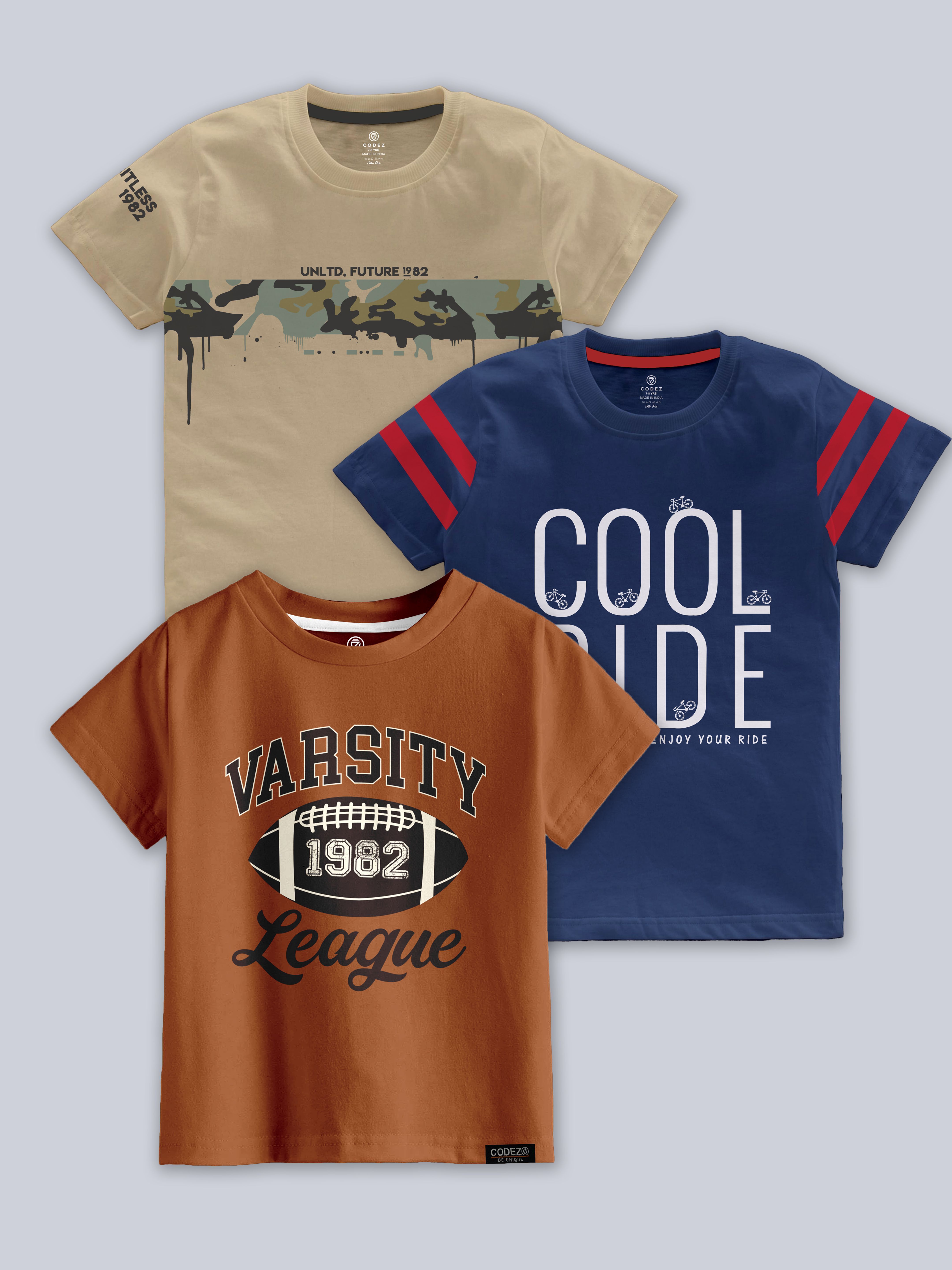     			CODEZ Multicolor Cotton Blend Boy's T-Shirt ( Pack of 3 )