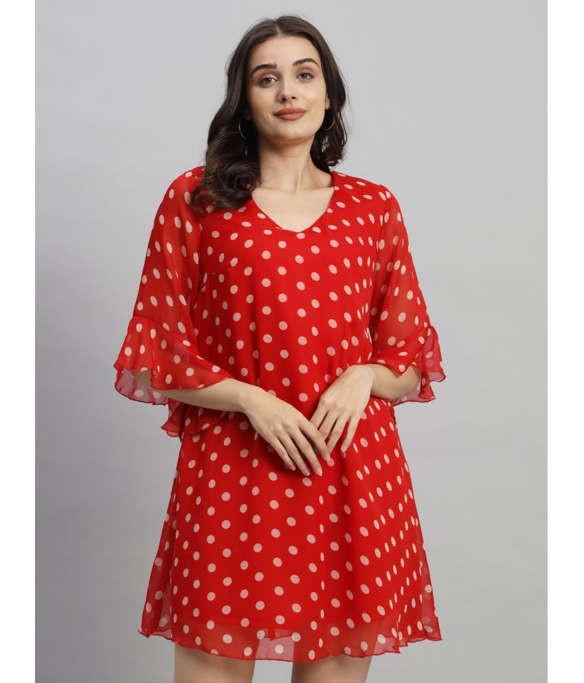     			Curvydrobe Georgette Printed Mini Women's A-line Dress - Red ( Pack of 1 )