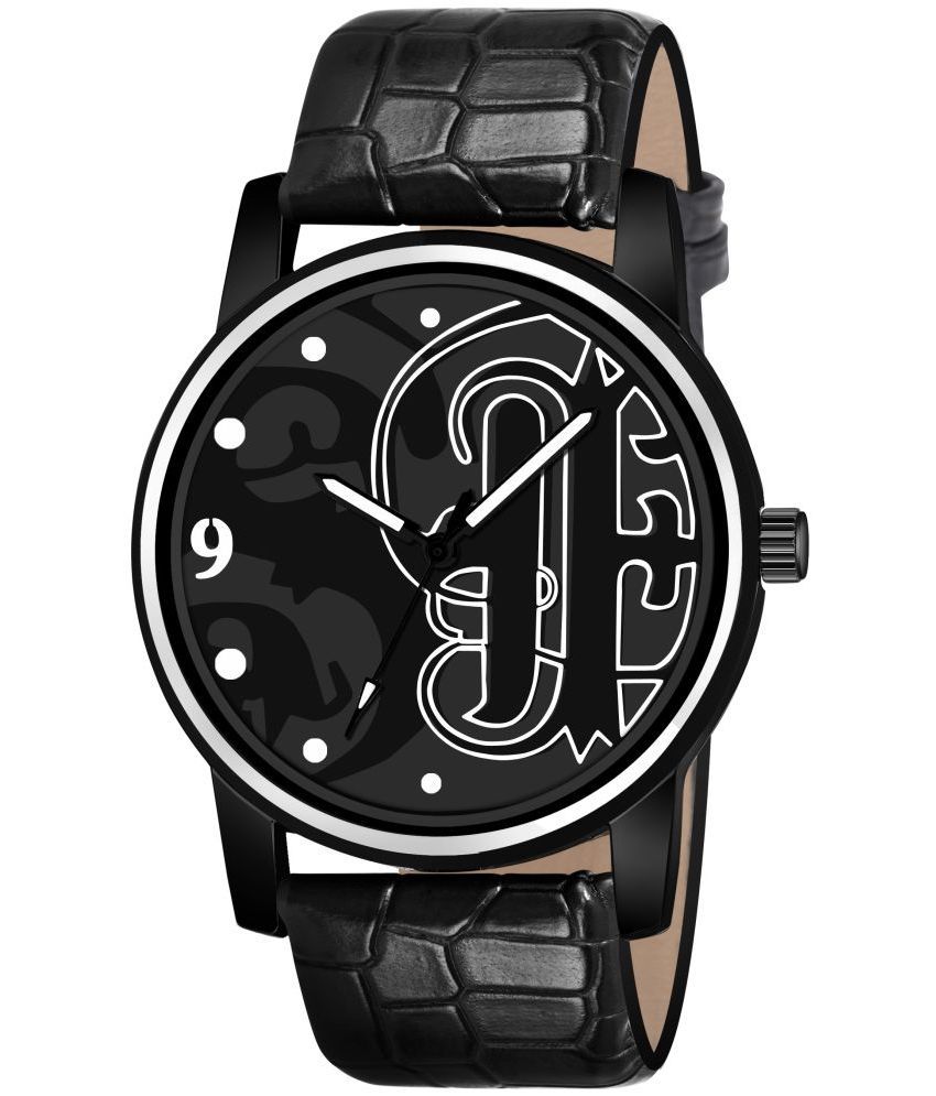     			Lorem Black Leather Analog Men's Watch