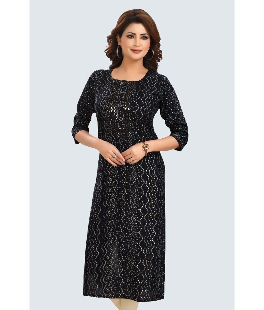     			Meher Impex Rayon Embellished Straight Women's Kurti - Navy Blue ( Pack of 1 )