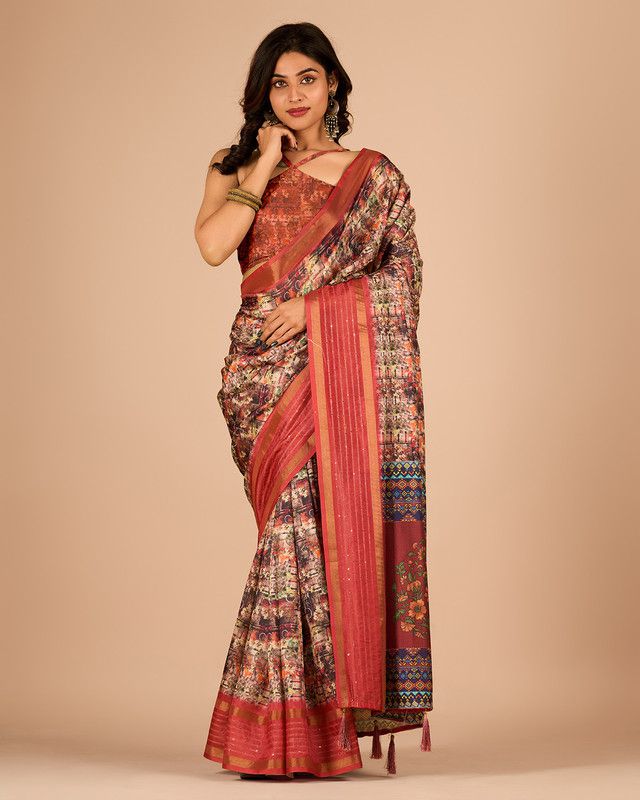     			Sanwariya Silks Cotton Blend Printed Saree With Blouse Piece - Peach ( Pack of 1 )