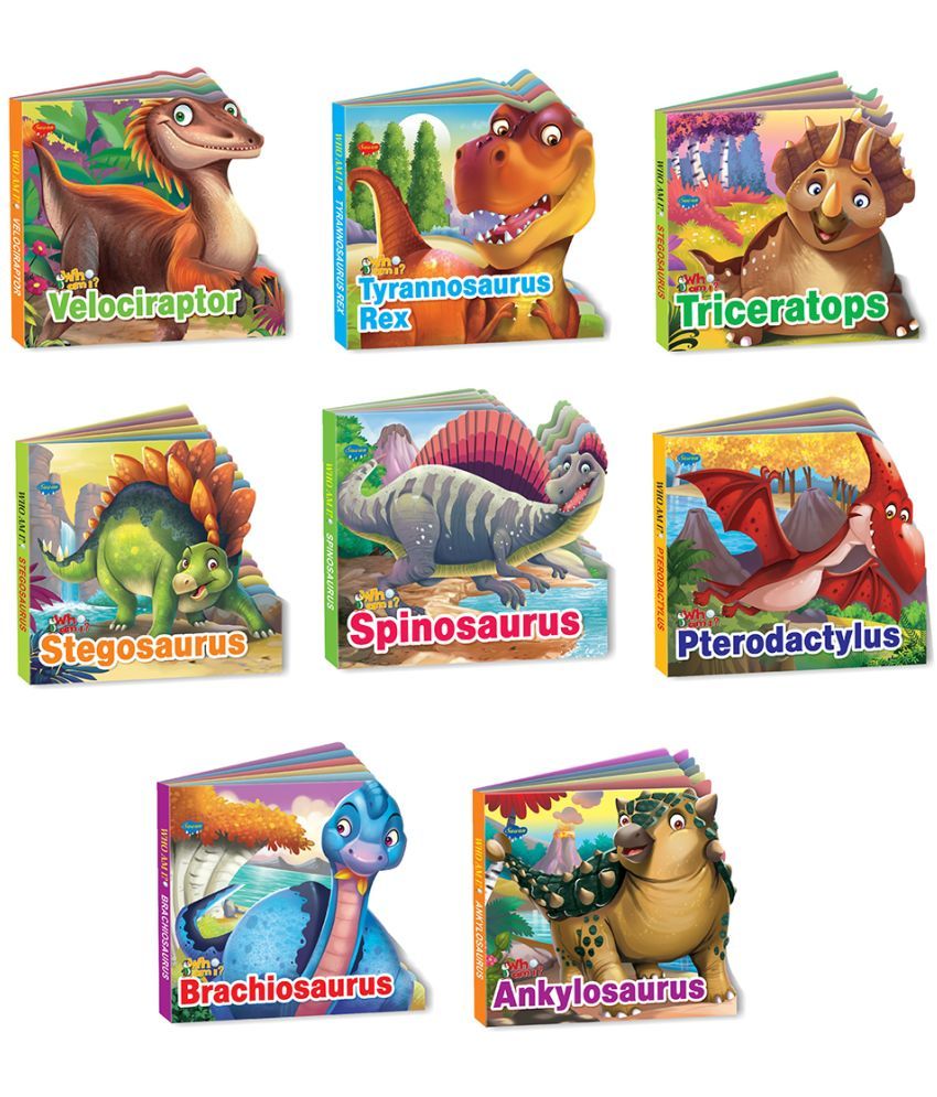     			Sawan Present Set Of 8 Who Am I Story Books Of Velociraptor,Tyrannosaurus Rex,Triceratops,Stegosaurus,Spinosaurus,Pterodactylus,Brachiosaurus and Ankylosaurus | Board Book