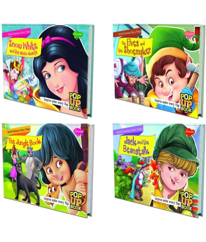     			Set of 4 POP UP books World Famous Fairy Tales | Snow White & the Seven Dwarfs , The Elves & the Shoemaker ,The Jungle Book and Jack and the Beanstalk| Enchanting Tales: From Snow White to Jungle Adventures