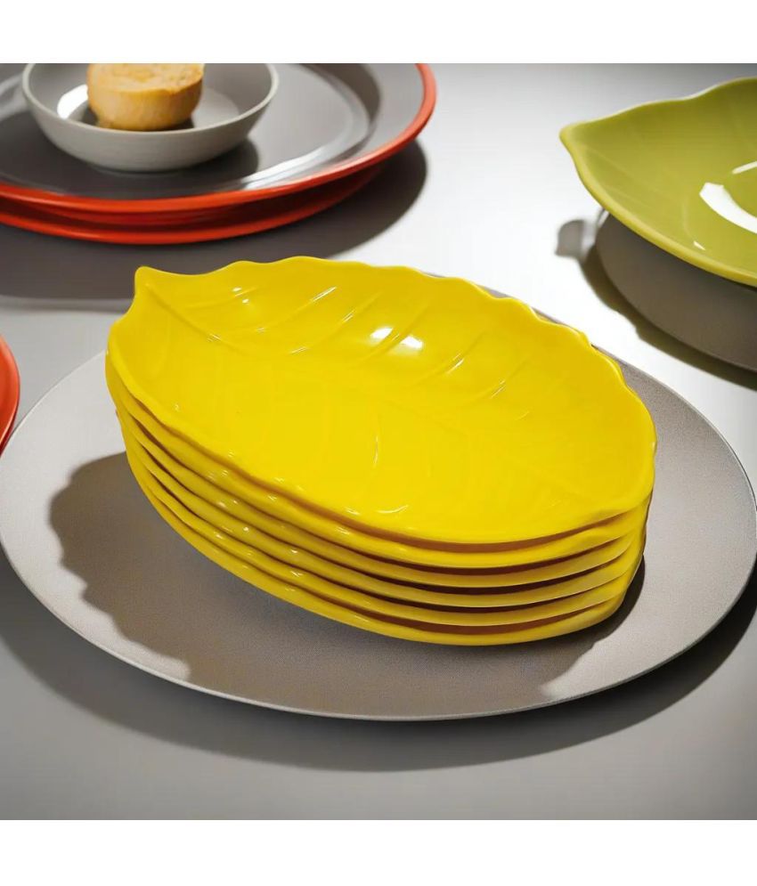     			kitchrox 6 Pcs Melamine Yellow Platter