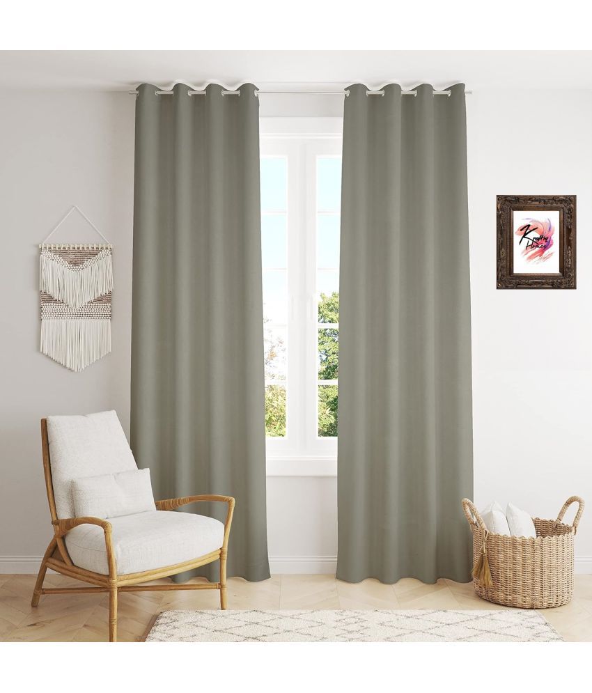     			Kraftiq Homes Solid Blackout Eyelet Curtain 9 ft ( Pack of 2 ) - Light Grey