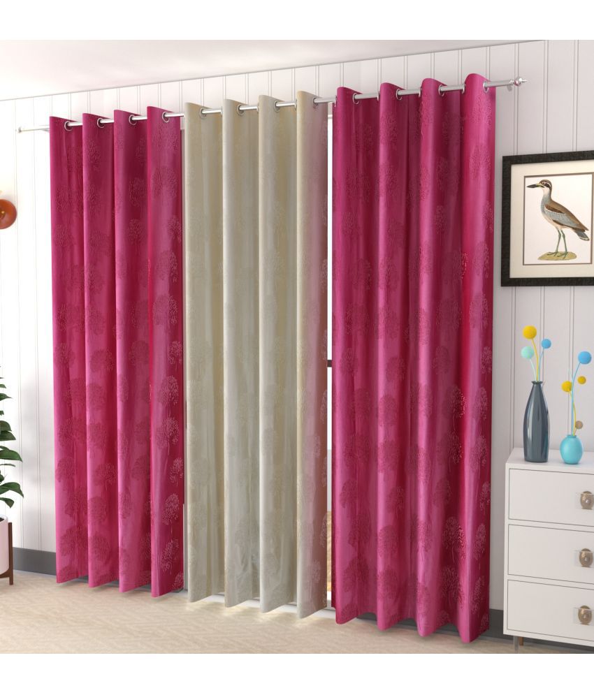     			La Elite Nature Room Darkening Eyelet Curtain 5 ft ( Pack of 3 ) - Pink