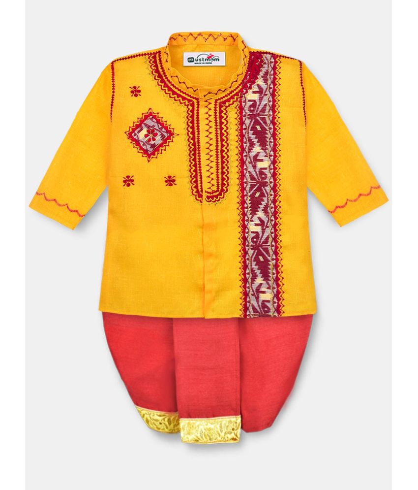     			Mustmom Traditional Embroidered Ethnic Dhoti Kurta Set for Baby Boy Annaprasana Choroonu Bhaatkhulai Rice Ceremony Weding Haldi Ceremony
