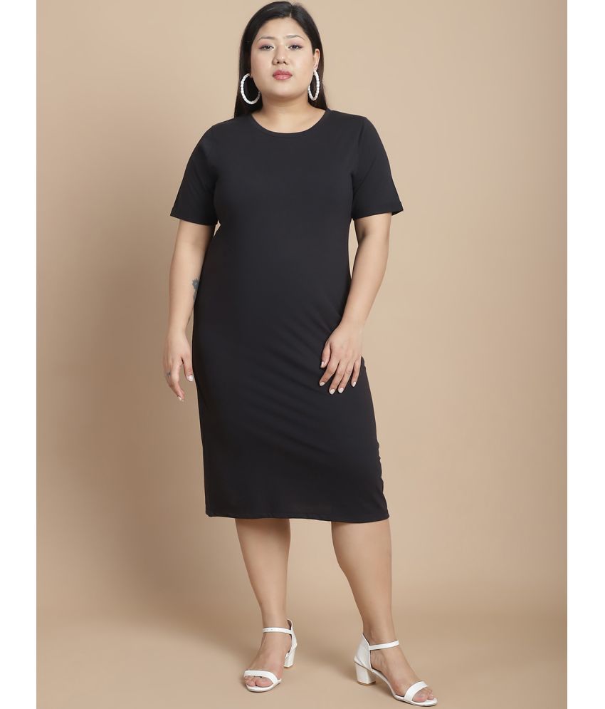     			Rigo Cotton Solid Midi Women's Bodycon Dress - Black ( Pack of 1 )