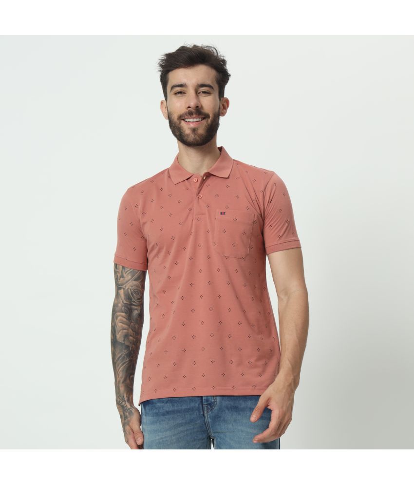     			TAB91 Cotton Blend Regular Fit Printed Half Sleeves Men's Polo T Shirt - Coral ( Pack of 1 )