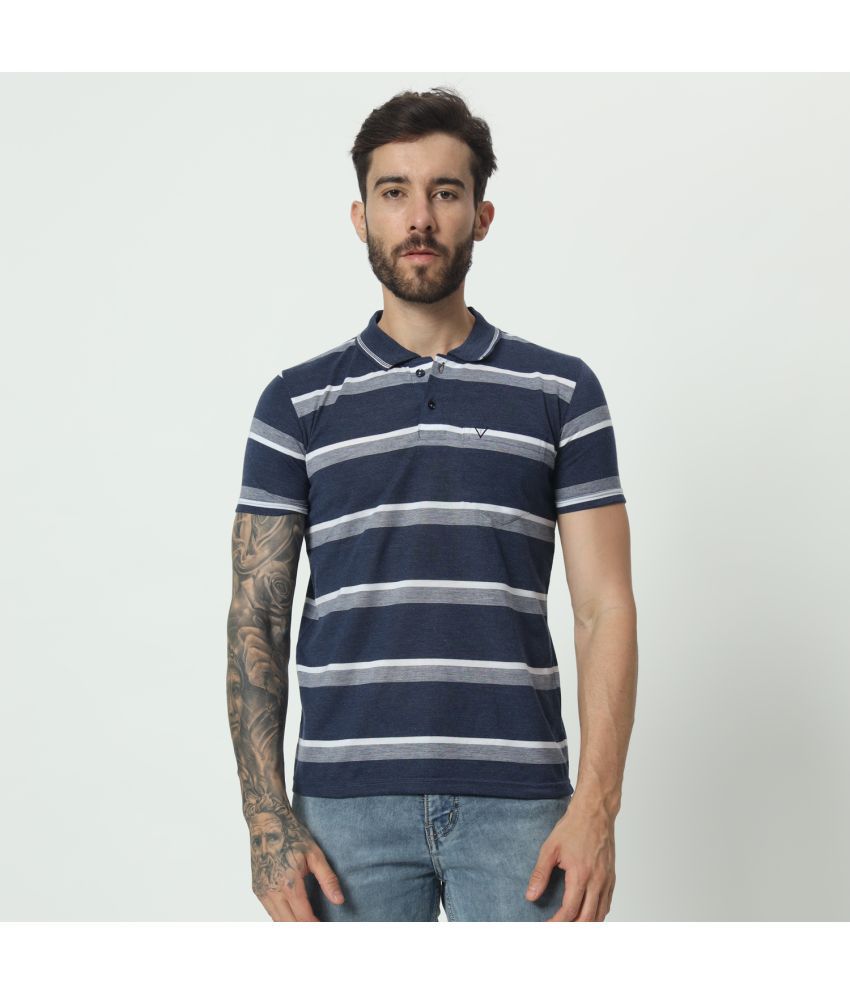     			TAB91 Cotton Blend Regular Fit Striped Half Sleeves Men's Polo T Shirt - Navy ( Pack of 1 )