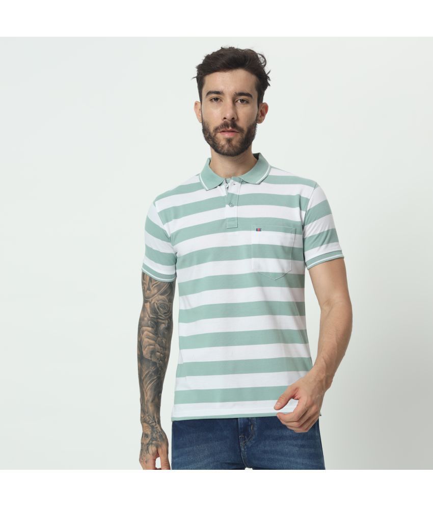     			TAB91 Cotton Blend Regular Fit Striped Half Sleeves Men's Polo T Shirt - Green ( Pack of 1 )