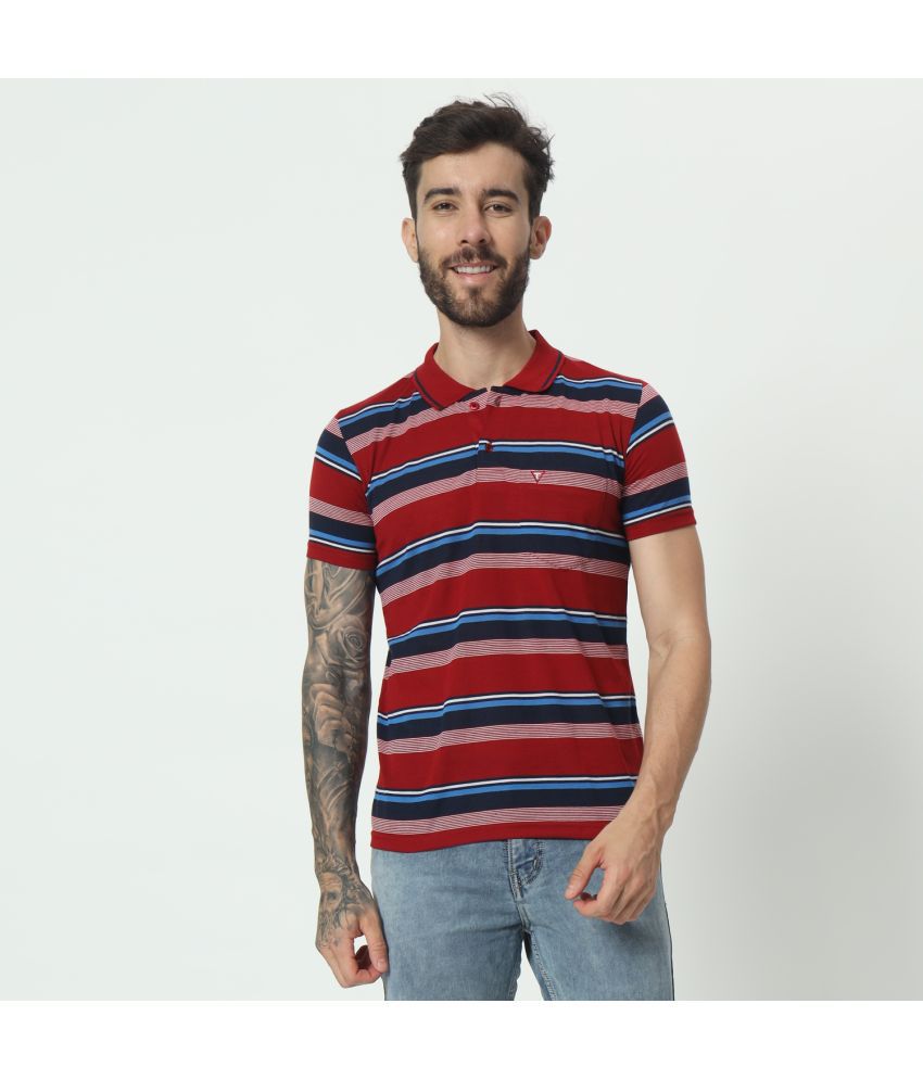     			TAB91 Cotton Blend Regular Fit Striped Half Sleeves Men's Polo T Shirt - Red ( Pack of 1 )