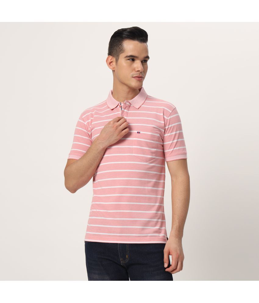     			TAB91 Cotton Blend Regular Fit Striped Half Sleeves Men's Polo T Shirt - Pink ( Pack of 1 )