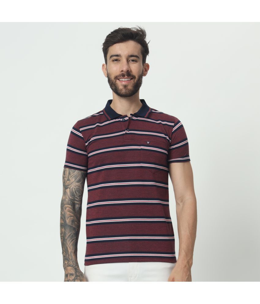     			TAB91 Cotton Blend Regular Fit Striped Half Sleeves Men's Polo T Shirt - Wine ( Pack of 1 )