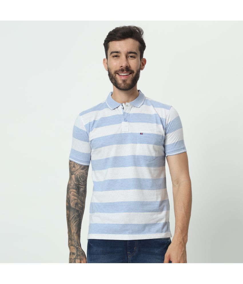     			TAB91 Cotton Blend Regular Fit Striped Half Sleeves Men's Polo T Shirt - Blue ( Pack of 1 )