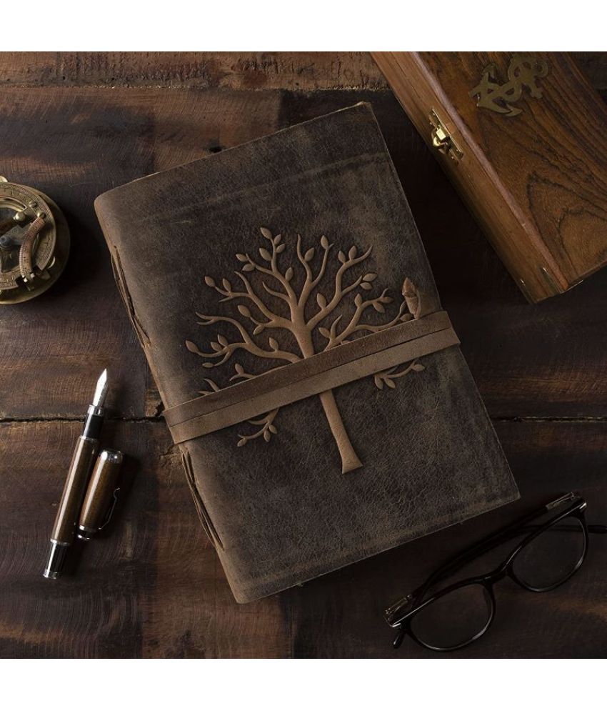     			Tree Of Life Leather Journal With 100% Recycled Handmade Deckle Edge Paper A5 Diary