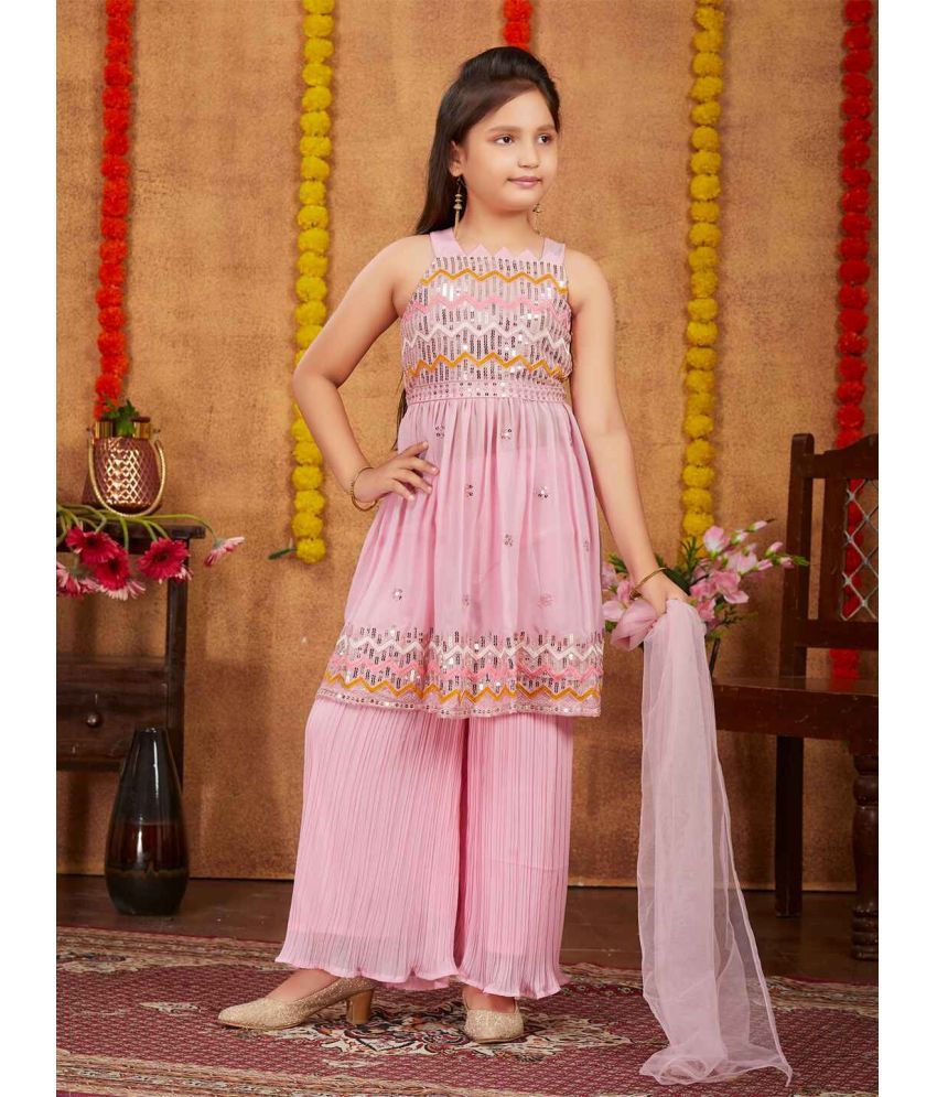     			Aarika Girls Georgette Kurta and Sharara Set ( Pack of 1 , Pink )