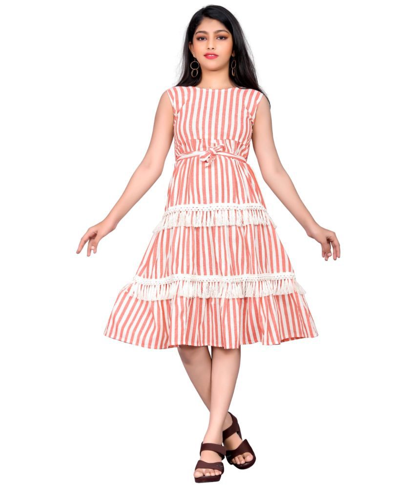     			Dutt Creation Orange Cotton Blend Girls A-line Dress ( Pack of 1 )