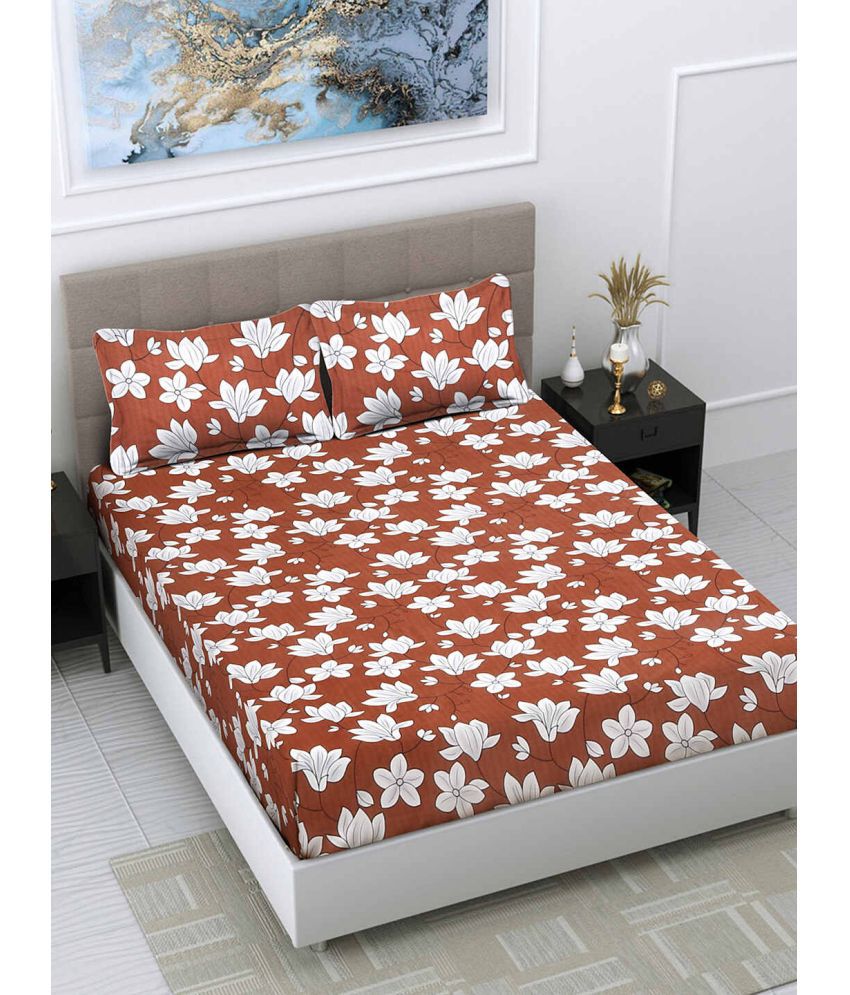     			FABINALIV Poly Cotton Floral 1 Double King Size Bedsheet with 2 Pillow Covers - Brown