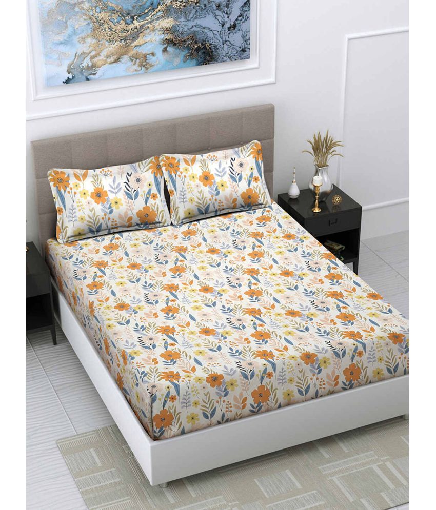     			FABINALIV Poly Cotton Floral 1 Double King Size Bedsheet with 2 Pillow Covers - Multicolor