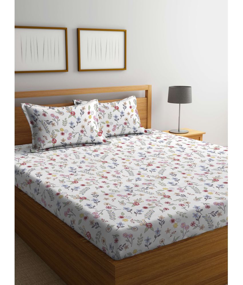     			FABINALIV Poly Cotton Floral 1 Double King Size Bedsheet with 2 Pillow Covers - Multicolor