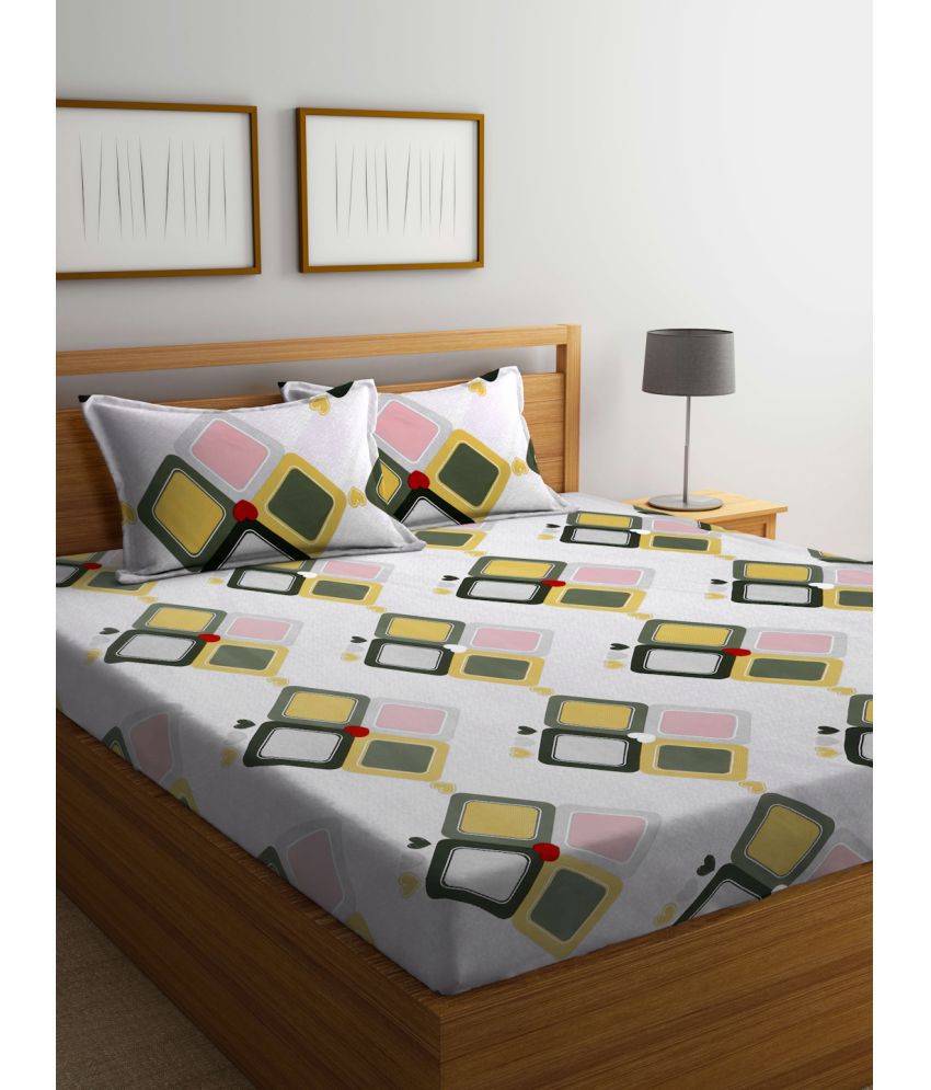     			FABINALIV Poly Cotton Geometric 1 Double King Size Bedsheet with 2 Pillow Covers - Multicolor
