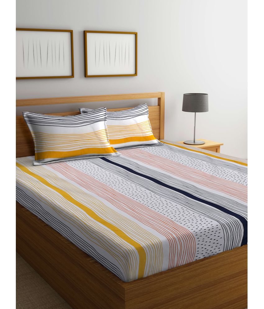     			FABINALIV Poly Cotton Vertical Striped 1 Double King Size Bedsheet with 2 Pillow Covers - Multicolor