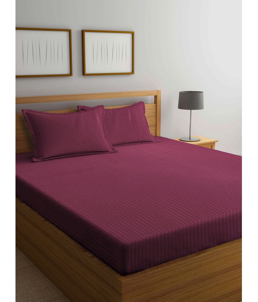     			FABINALIV Poly Cotton Vertical Striped 1 Double King Size Bedsheet with 2 Pillow Covers - Maroon