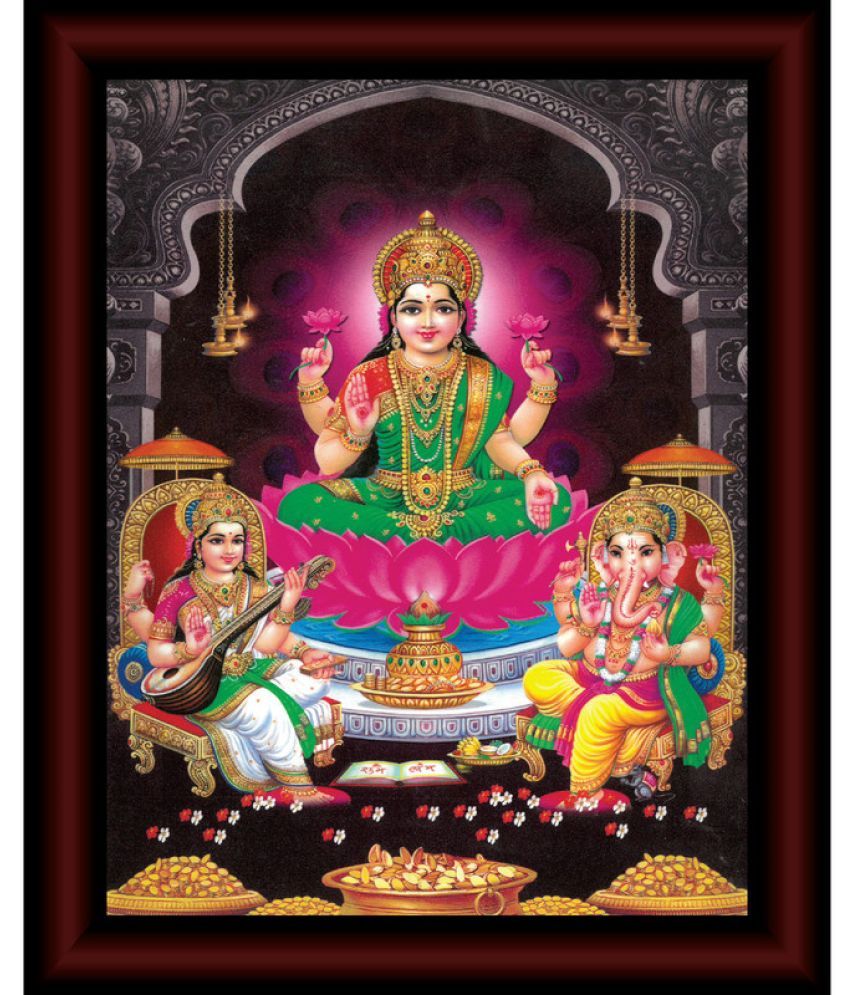     			Saf Goddess Laxmiji With Ganesha and Saraswatiji Painting With Frame