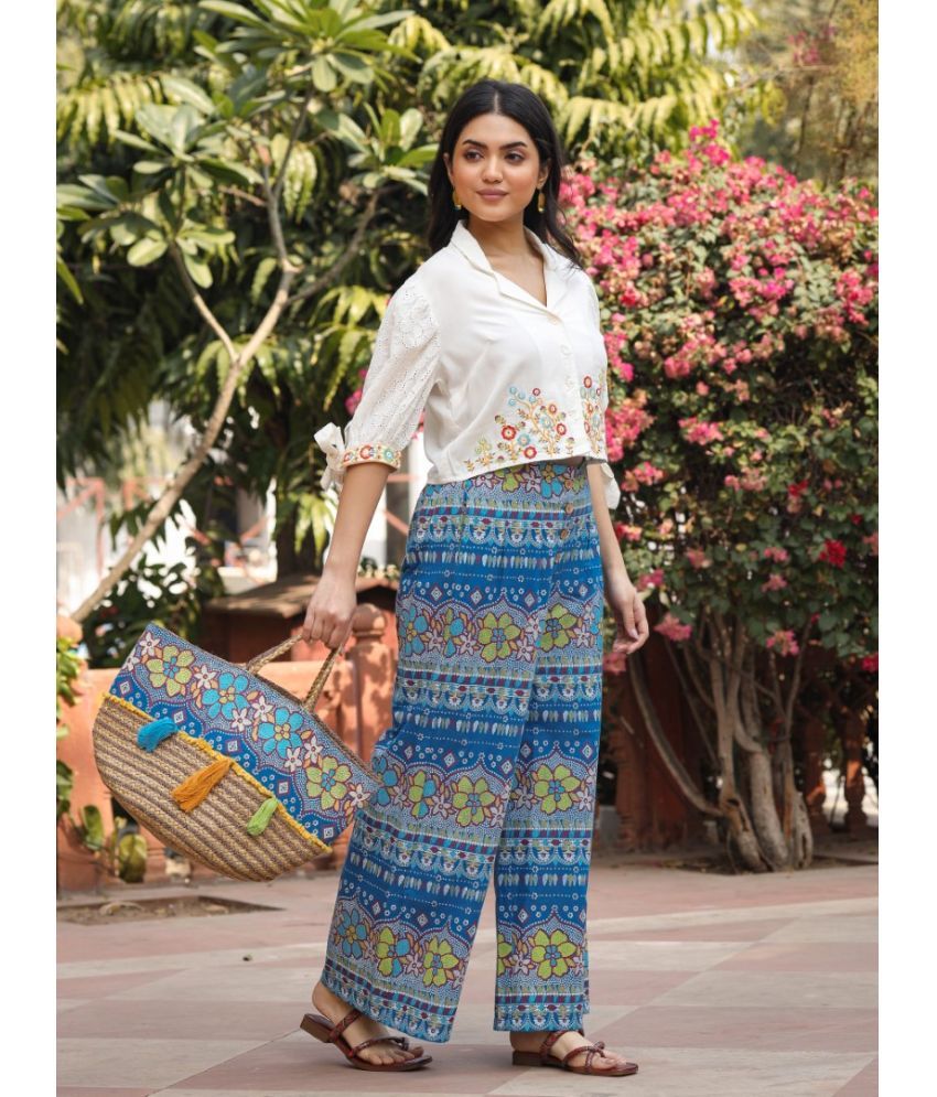     			Juniper Blue Embroidered Pant Top Set