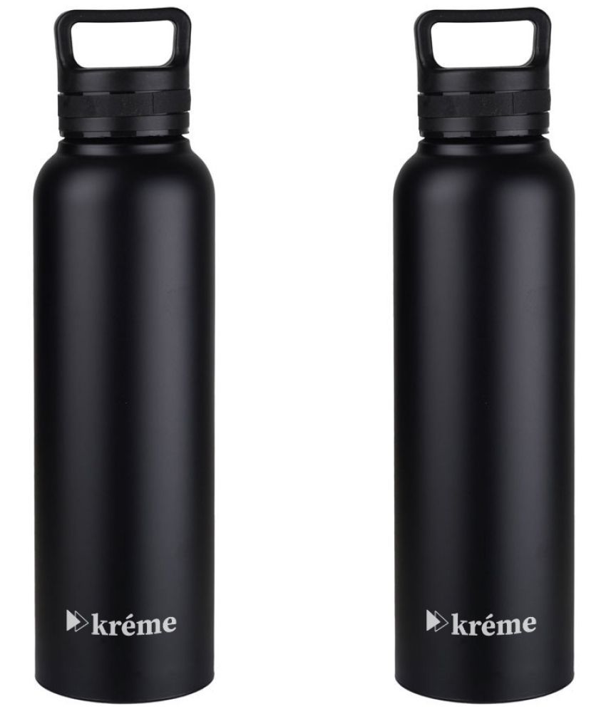     			KREME Kreme 1000 ml Bottle (Pack of 2, Black, Steel) Black Steel Water Bottle 1000 mL ( Set of 2 )