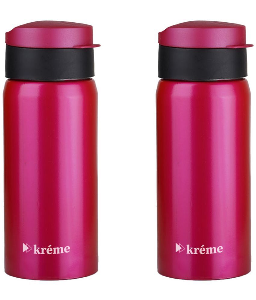     			KREME Kreme 400 ml Bottle (Pack of 2, Pink, Steel) Pink Steel Water Bottle 400 mL ( Set of 2 )