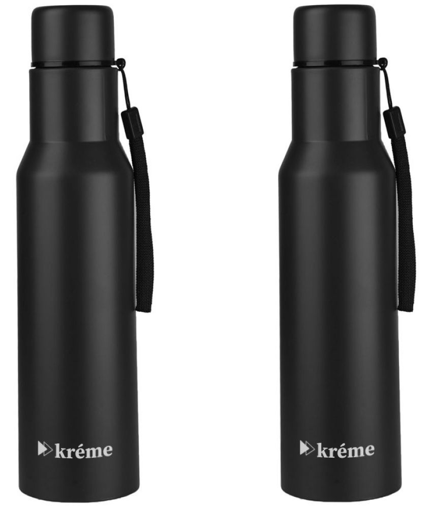     			KREME Kreme 750 ml Bottle (Pack of 2, Black, Steel) Black Steel Water Bottle 750 mL ( Set of 2 )