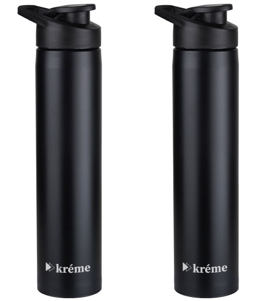     			KREME Kreme 850 ml Bottle (Pack of 1, Black, Steel) Black Steel Water Bottle 850 mL ( Set of 2 )