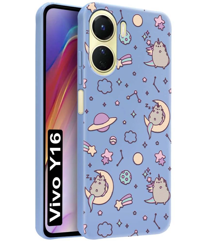     			NBOX Blue Printed Back Cover Silicon Compatible For Vivo Y16 ( Pack of 1 )