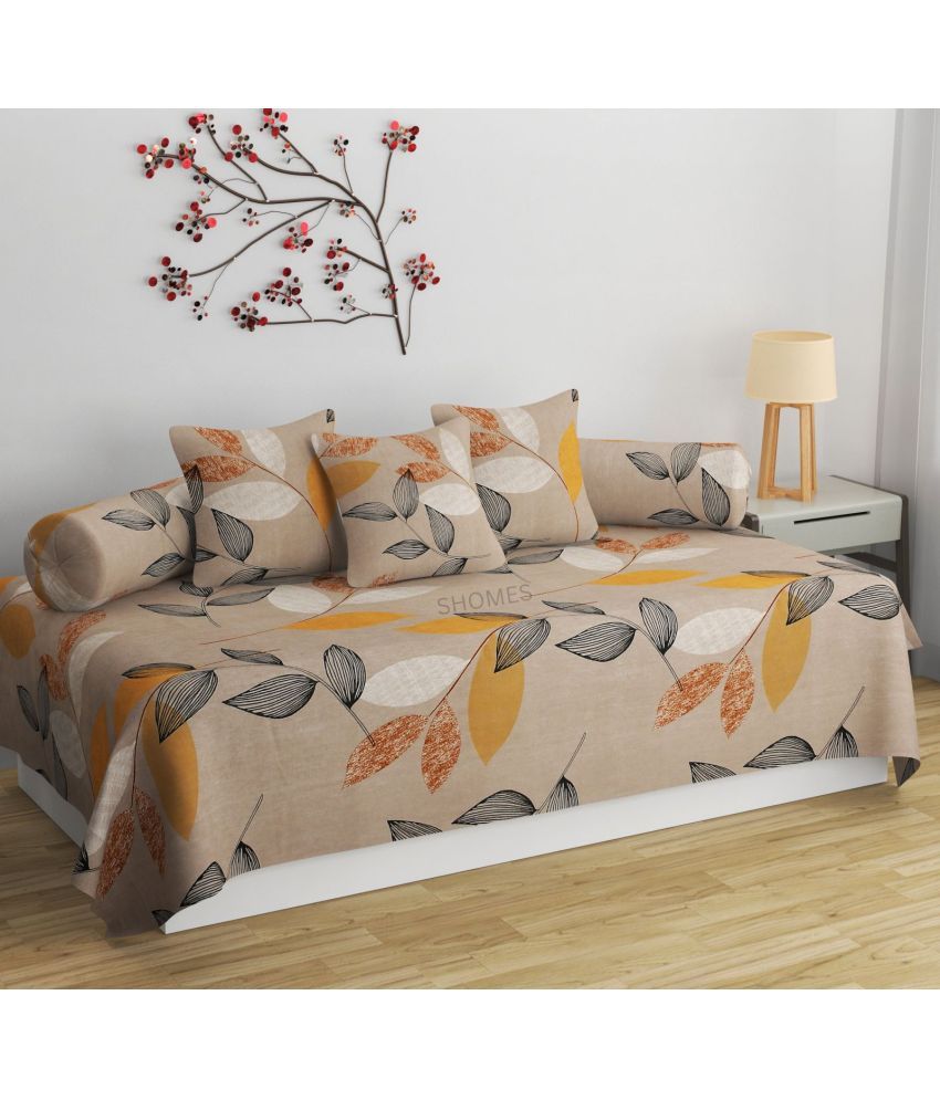     			SHOMES Cotton Floral Diwan Set 6 Pcs - Brown