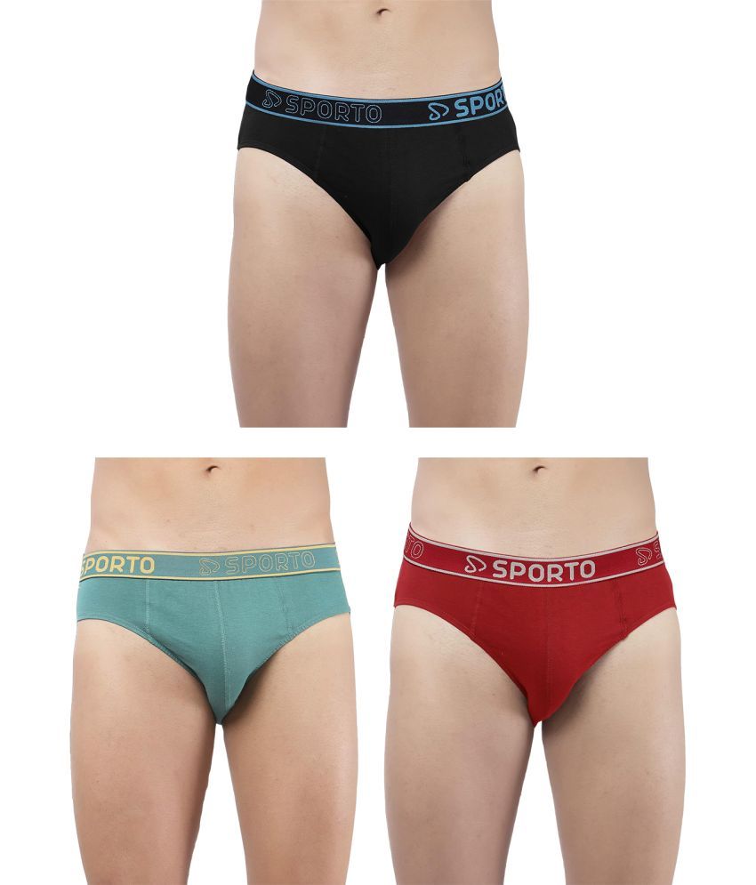     			SPORTO Multicolor Cotton Men's Briefs ( Pack of 3 )