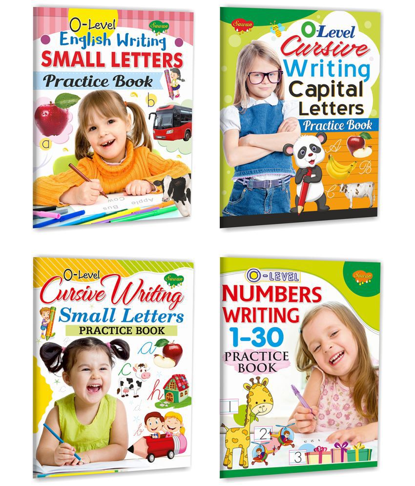    			Set of 4 Pre School Learning Books, O-Level :  English Writing Small Letters Practice Book,  Cursive Writing Capital Letters Practice Book, Cursive Writing Small Letters Practice Book and Numbers Writing 1–30 Practice Book