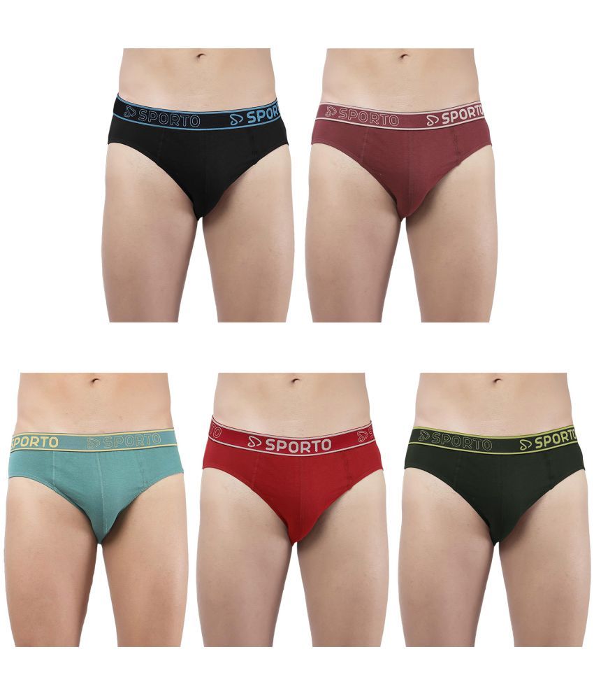     			SPORTO Multicolor Cotton Men's Briefs ( Pack of 5 )