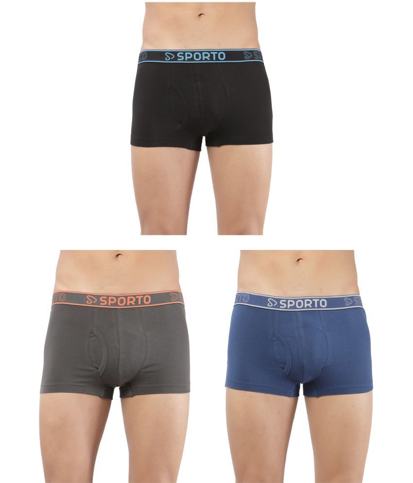     			SPORTO Multicolor Cotton Men's Trunks ( Pack of 3 )