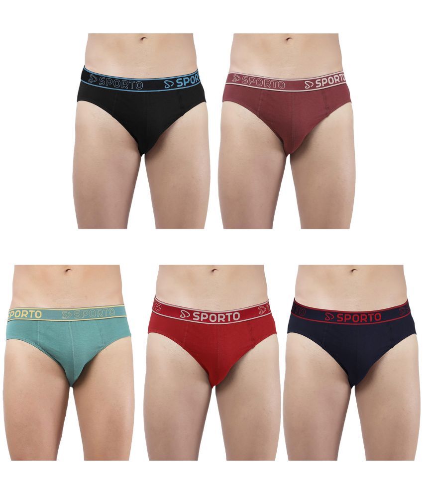     			SPORTO Multicolor Cotton Men's Briefs ( Pack of 5 )