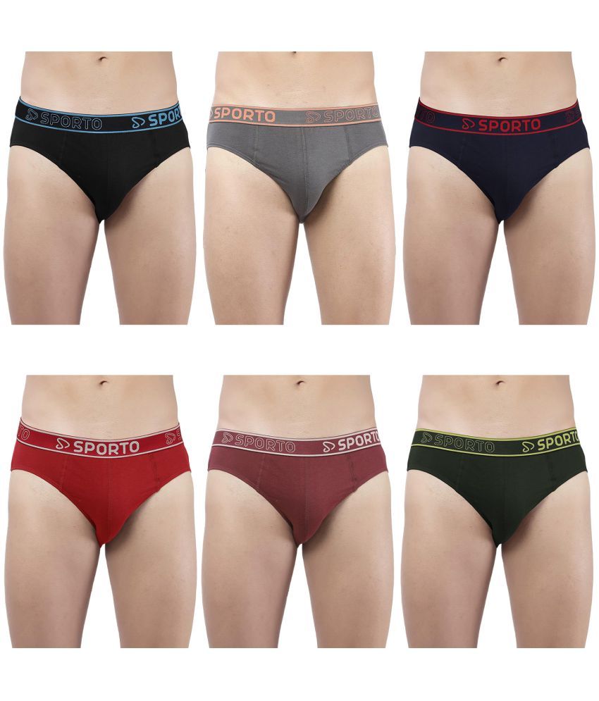     			SPORTO Multicolor Cotton Men's Briefs ( Pack of 6 )