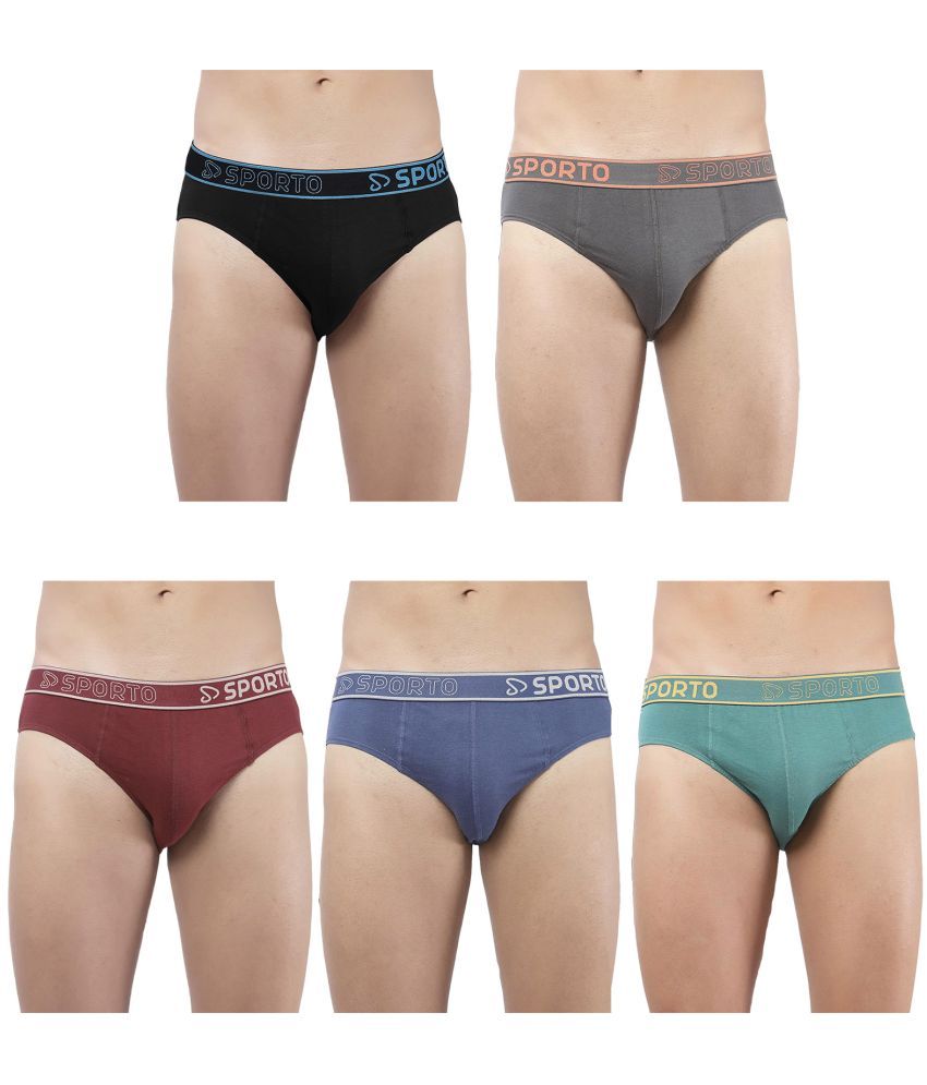     			SPORTO Multicolor Cotton Men's Briefs ( Pack of 5 )