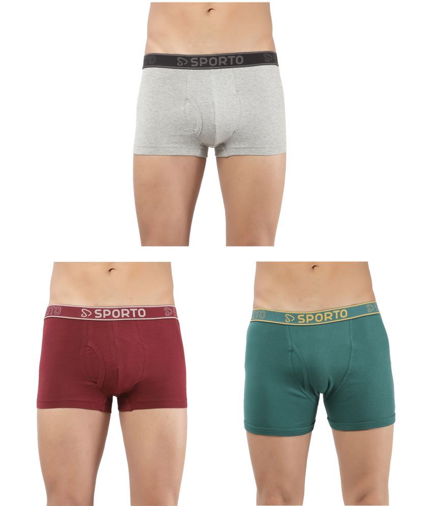     			SPORTO Multicolor Cotton Men's Trunks ( Pack of 3 )