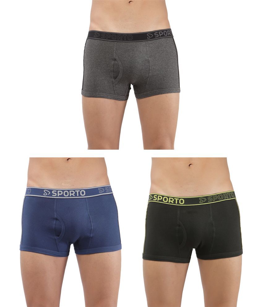     			SPORTO Multicolor Cotton Men's Trunks ( Pack of 3 )