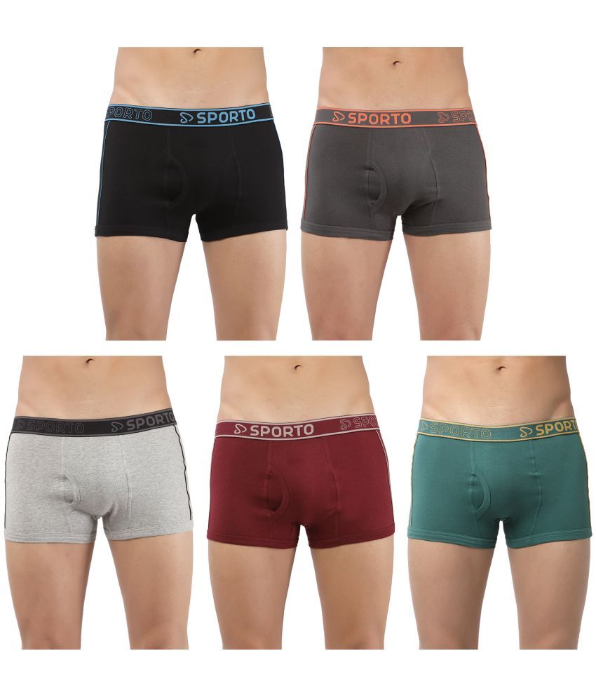     			SPORTO Multicolor Cotton Men's Trunks ( Pack of 5 )