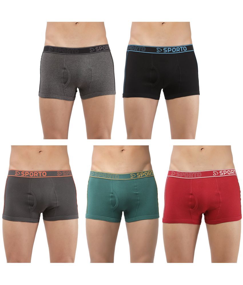     			SPORTO Multicolor Cotton Men's Trunks ( Pack of 5 )