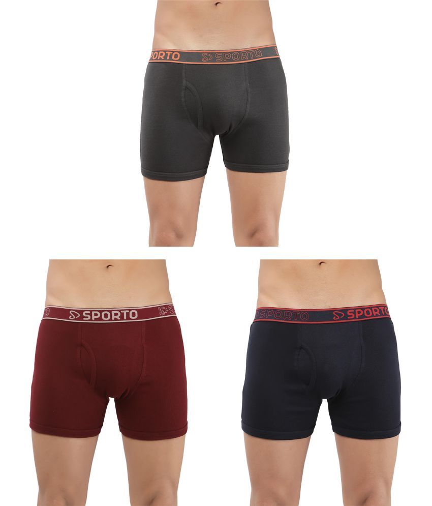     			SPORTO Multicolor Cotton Men's Trunks ( Pack of 3 )