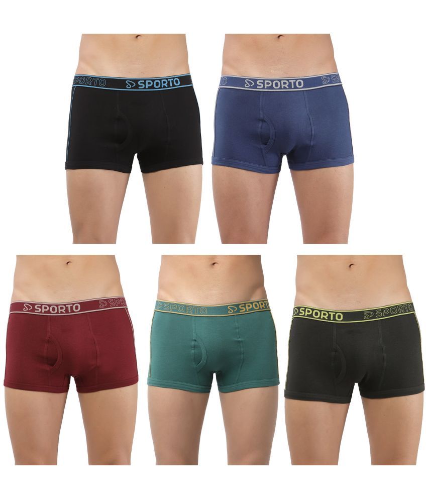     			SPORTO Multicolor Cotton Men's Trunks ( Pack of 5 )