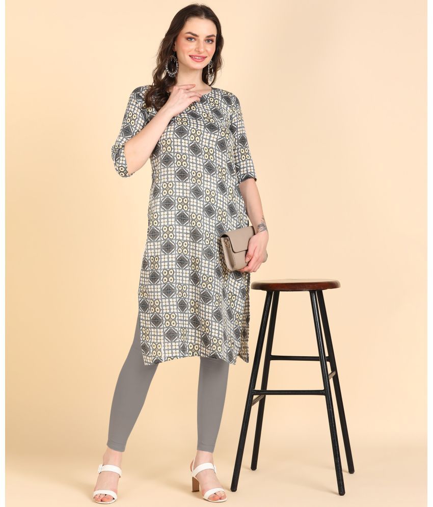     			DSK STUDIO Cotton Blend Printed Straight Women's Kurti - Grey ( Pack of 1 )